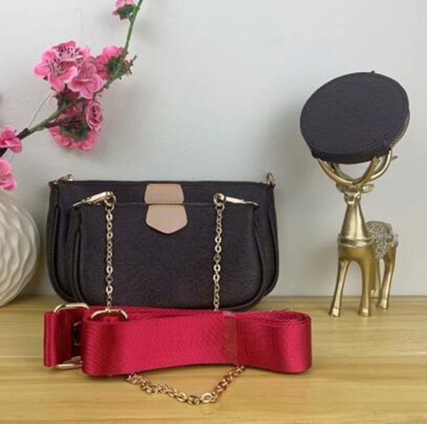 

new bag 3 piece set multi pochette accessories bags designer handbags female evening shoulder bag purse crossbody bag, Red;black