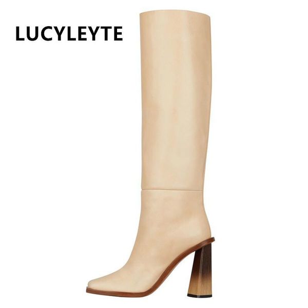

2020 autumn and winter new thick high-heeled shaped heel high boots square toe long boots large size women's, Black