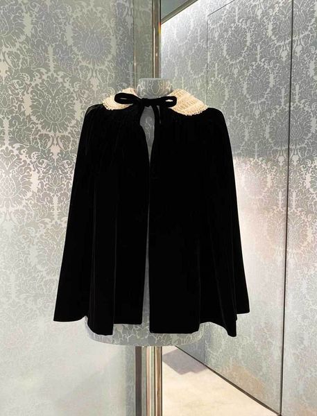 

2021 new autumn new white ribbon pearl luxury black cape coat clthing l2r3