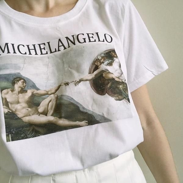 

michelangelo эстетика harajuku t рубашка женщины grunge ullzang урожай футболка 90-х годов графическая смешная футболка стрит одежды топ-тро, White