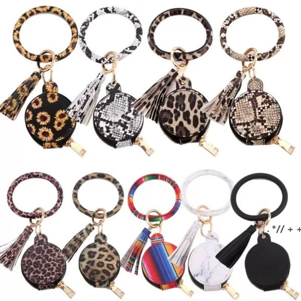 Festa Favor Colorido Pu Couro Borlas Braceletes Keychain Wristlet Sunflower Leopardo Fone de Ouvido Bolsas Com Maquiagem Com Keyring Espelho