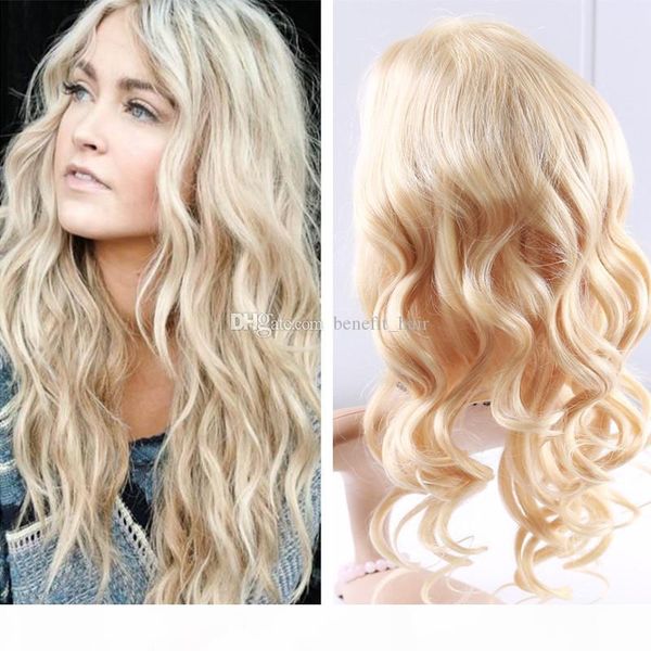 

brazilian blonde 613 virgin human hair lace front wig with baby hair platinum russian body wave glueless full lace wig parting, Black;brown