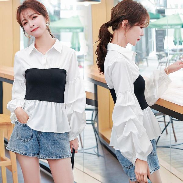 

woman feminina women's vintage blouse fashion clothes 2021 spring autumn white knitted stitch shirts female d0094