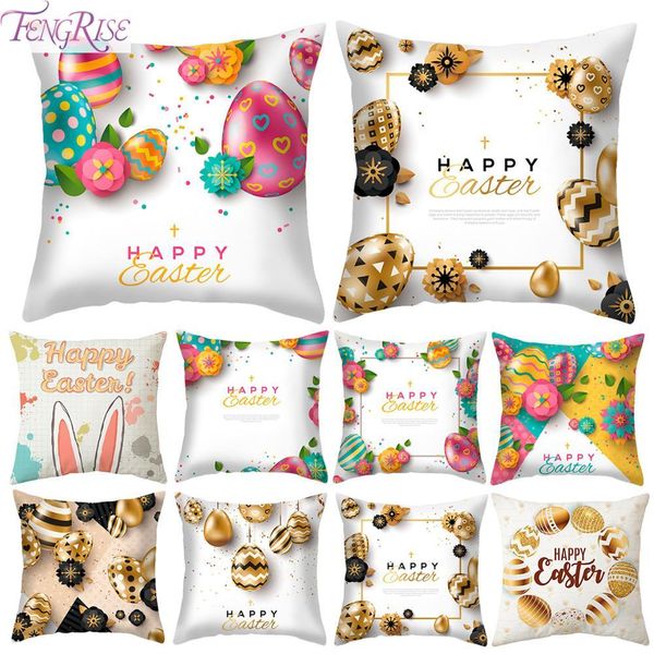 

fengrise 45x45cm eggs cushion cover happy decorations for home sofa decor easter party pillow case supplies