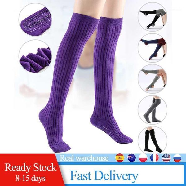 

women over the knee socks cotton thigh high socks non-slip yoga for winter1, Black