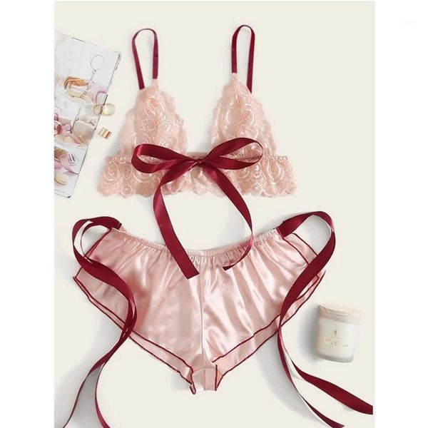 

women's 2pcs lingerie set sheer lace bralette briefs intimates set and stain shorts plus size underwear nightwear1, Red;black