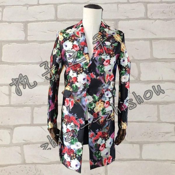 

new mens slim long flower jacket/party/stage performance/club stuido/can customs size1, White;black