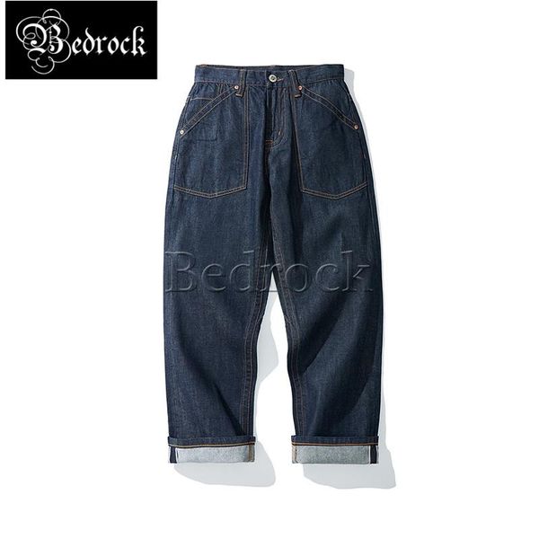 

mbbcar 11oz washed blue red line denim jeans ami khaki cropped wide-leg dad pants washed denim overalls combed cotton 7126