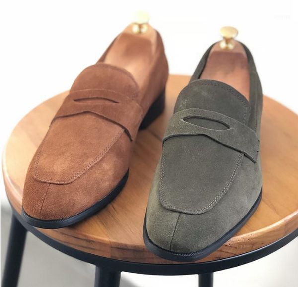 

dress shoes summer men fashion round toes genuine leather handmade male retro suede flat casual loafers 1, Black