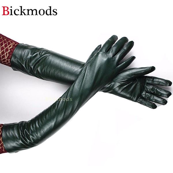 

48 cm long sheepskin glove multi-color candy bar style leather gloves over elbow length lined with lining warm 201020, Blue;gray