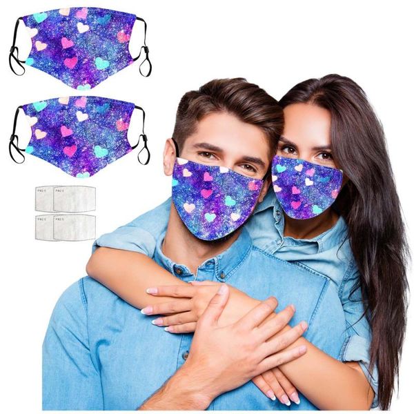 

2021 новые 2 шт. унисекс с днем святого валентина день святого валентина многоразовая моющая безопасная защита маска для лица открытый велос, Black