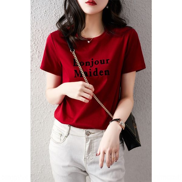 

20 early spring is worth collecting vitalityred collection of cotton t-shirt mercerized cottonflocking lettersmercerized cotton t-shirt wome, White