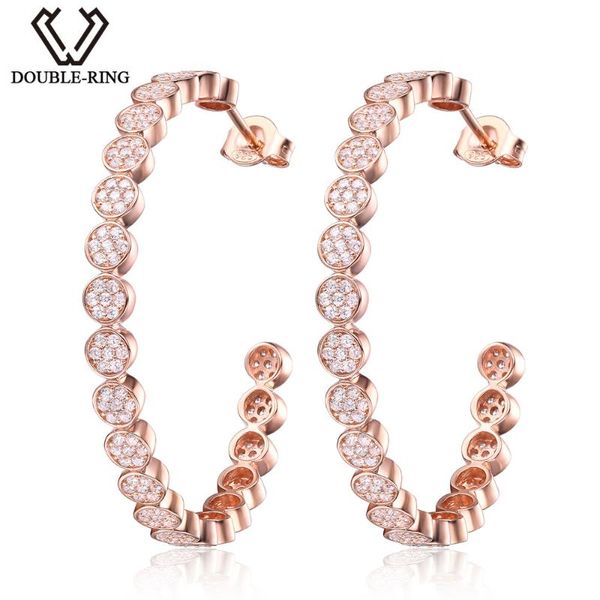 

hoop & huggie double-r round natural white z earrings 100% real 925 sterling silver classical fine wedding jewelry for women, Golden;silver