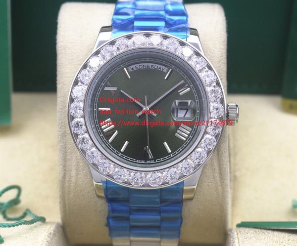 

factory supplier wristwatches sapphire glass 41mm day-date green dial 228239 diamond bezel automatic mechanical mens watches, Slivery;brown