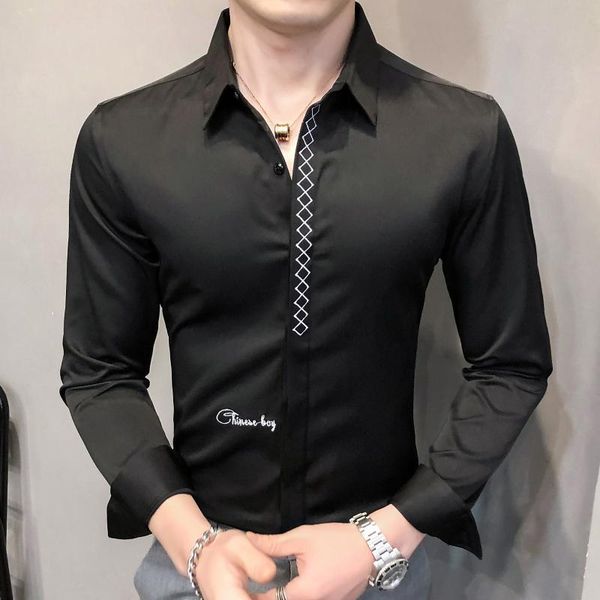 

embroidery shirt camisa hombre club party shirt men chemise homme camisa masculina shirts men dress business black clothing, White;black