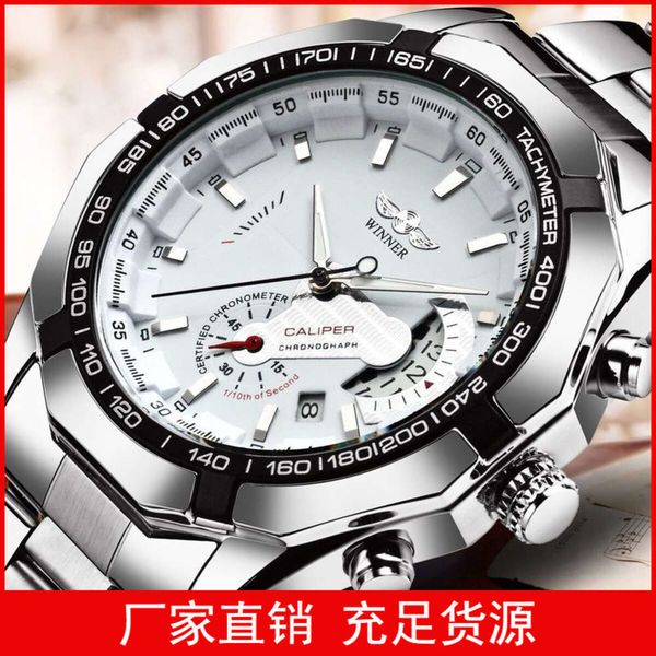 

waterproof winner men's automatic mechanical luminous fashion business men's watch wrist, Slivery;brown