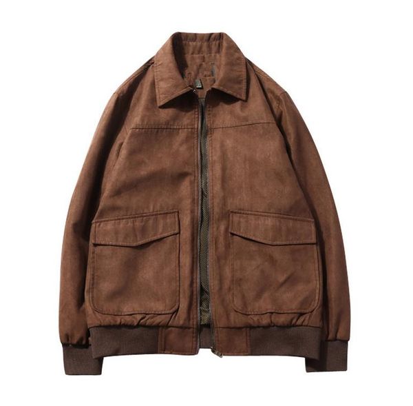 

men's fur & faux mens suede lapel flight jacket bomber coat big pocket casual coffee navy gray p25, Black