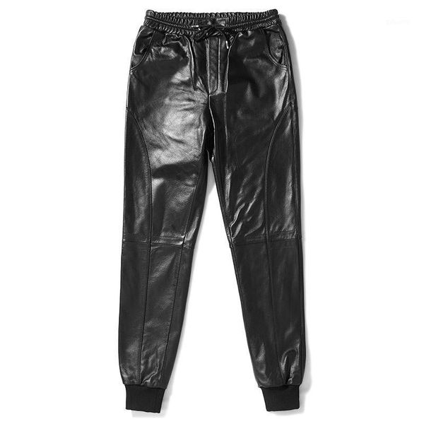 

genuine leather pants men cowhide pants korean style mens trousers autumn winter 2020 pantalon cuir moto pph26281, Black