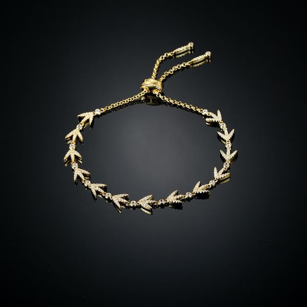 

link, chain fashion micro cubic zirconia tennis adjustable bracelet bangle for women gold color crystal leaf bracelets jewelry gift zk40, Black