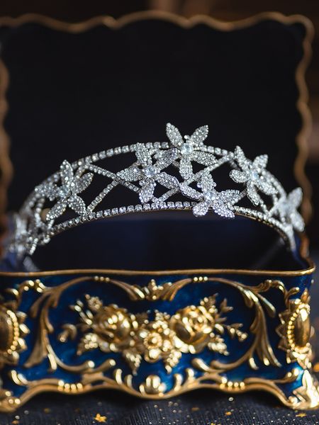 

headdress water new dance a4394 korean bridal white diamond flower crown wedding dress banquet hair ornament, Silver