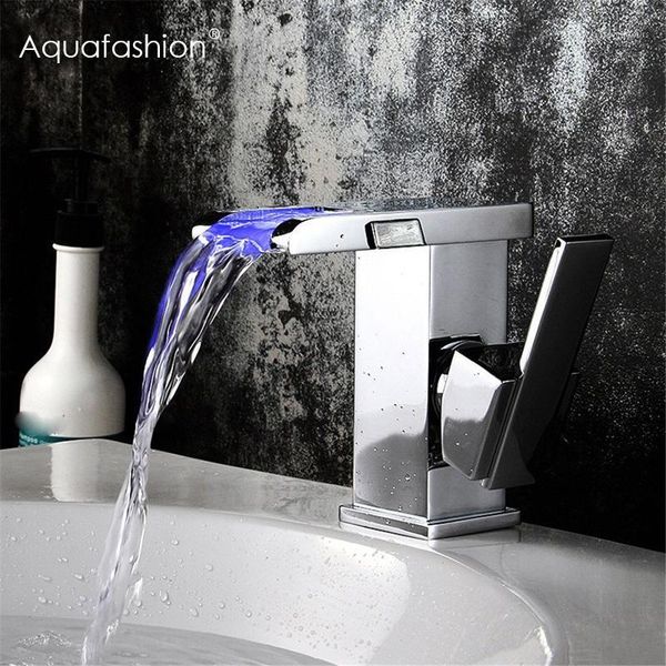 

led waterfall faucet polished chrome single lever handle bathroom wash basin mixer tap water power led waterfall faucet1