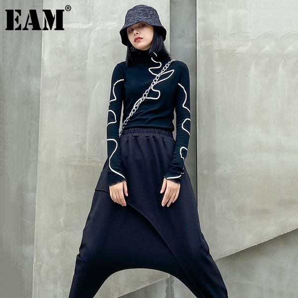 

eam] women black high elastic kntting big size t-shirt new turtleneck long sleeve fashion tide spring autumn 2020 1da895, White