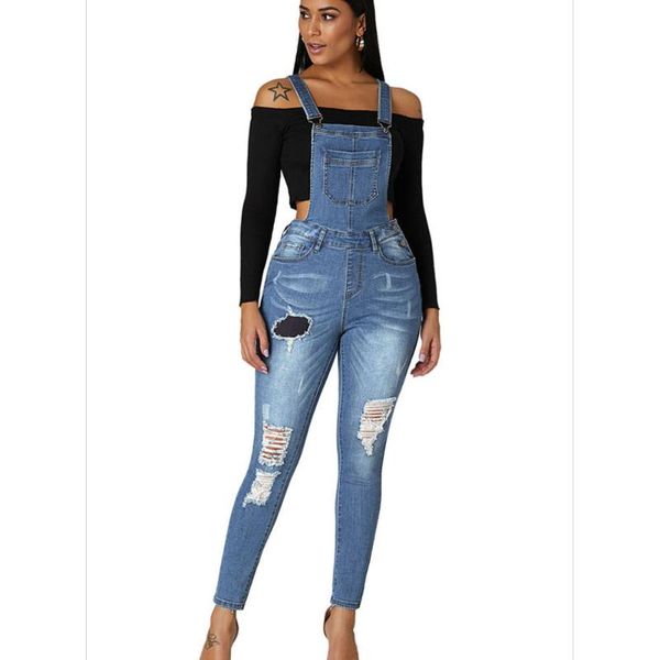 

women's jeans s-xl womens denim jumpsuits overalls hole office casual pocket pencil pants femme trousers dlm786039, Blue