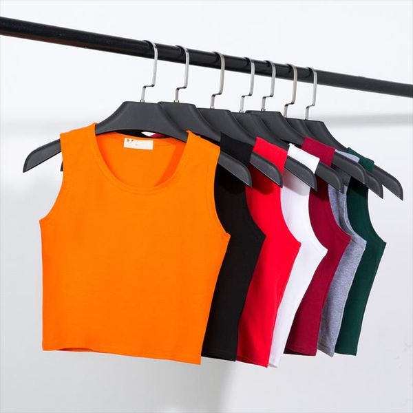 

2020 new summer style women cotton tank for ladies multicolor casual sleeveless crop tank camisole 14 colors, White