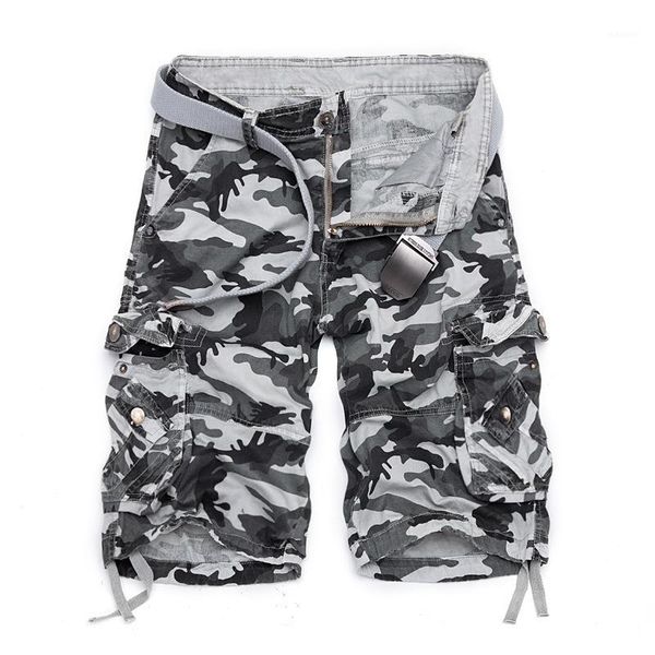 

2020 men's loose work pants men casual camouflage plus size tooling shorts multi-pocket five-point pants ropa para hombre1, White;black