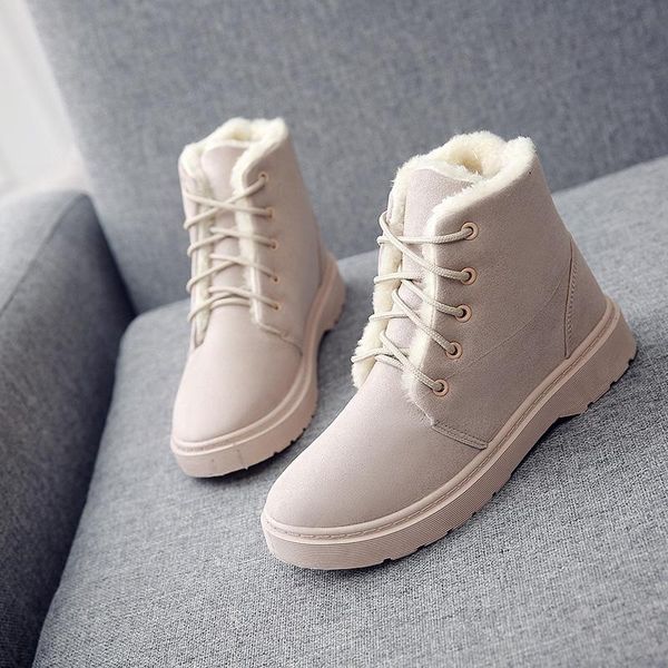 

plush snow boots cotton shoes short women's low heel students tube lace up, Black