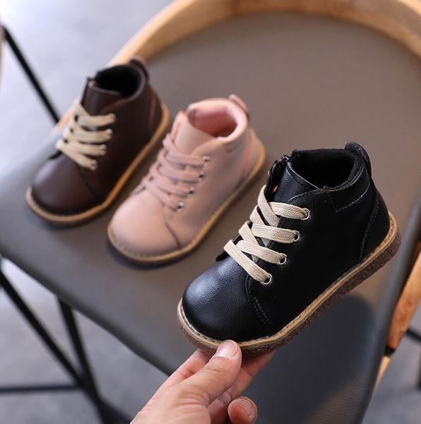 

autumn kids martin boys leather sport shoes breathable fashion children ankle short snow boots for girls 21-30, Black;red