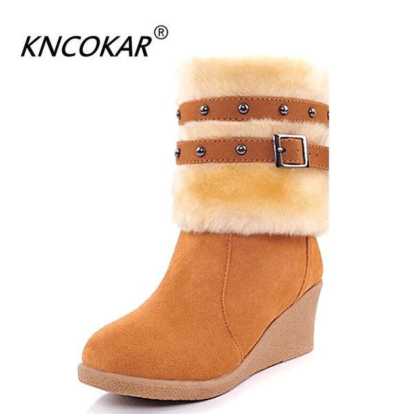 

kncokar 2020 новые тепловой снега сапоги пряжки ремня сложите наклона пятки женские сапоги на высоких каблуках наездника, Black