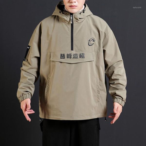 

2019 spring and autumn men's new casual pattern printing long-sleeved hooded jacket loose temperament trend cotton1, Black;brown