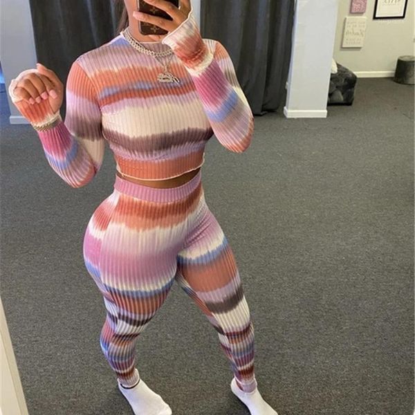 

winter antumn women's tracksuit 2 piece set streetwear striped knitted crop female pants suits matching fitness outfits1, Gray