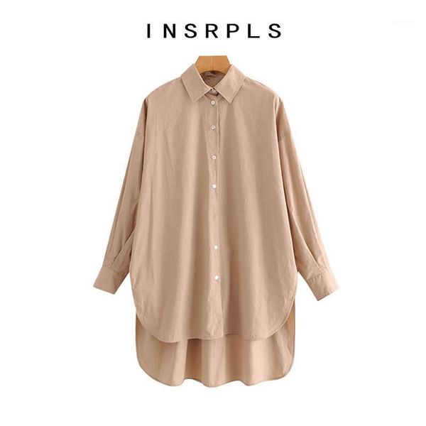 

insrpls women fashion oversized button-up asymmetric blouses vintage long sleeve side vents female shirts chic 1, White