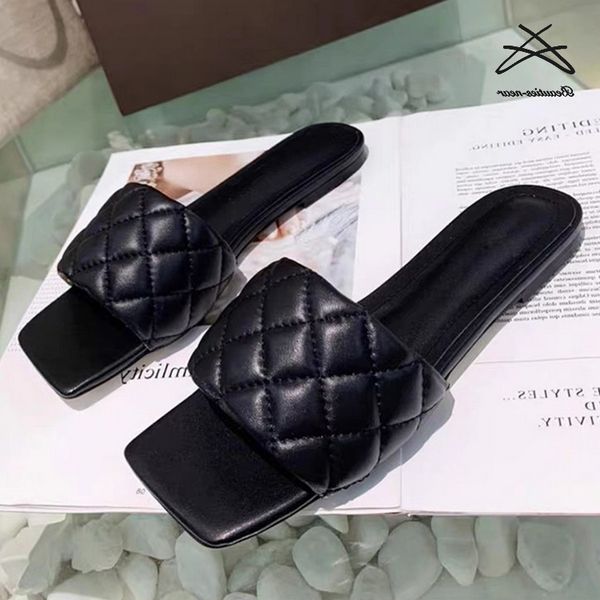 

summer outdoor indoor rhombus grid flat shoes square head slipper slide sandal