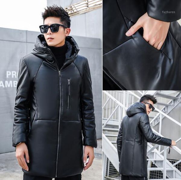 

2019 new leather men down jacket winter thick warm fashion sheep skin men white duck down coat1, Black