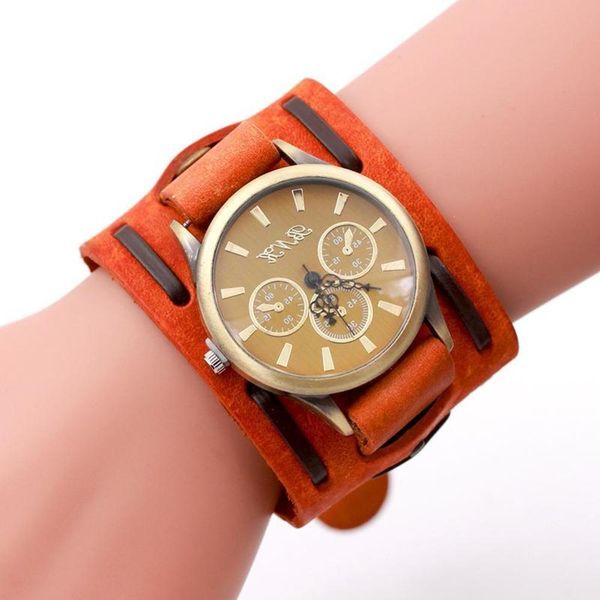 

wide belt woven bronze watch fashion men's three eye pin men's watch, Slivery;brown