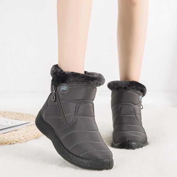 

women's ankle boots fur boots warm snow winter shoes for women waterproof padded winter women footwear 35-43, Black