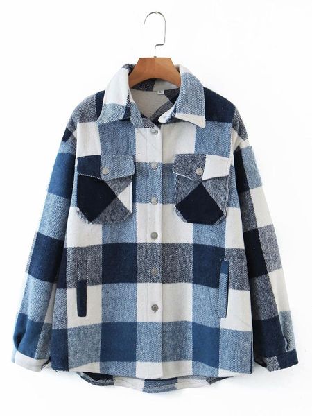 

women's jackets women 2021 plaid button down jacket oversized winter coat undefined female casual long sleeve loose lapel outwear, Black;brown