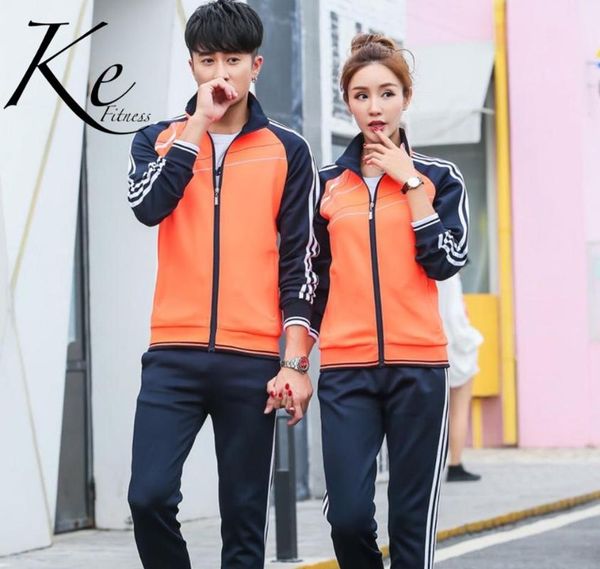 

ke orange blue spring autumn sportswear suit men women long sleeve two-piece size to 5xl sports set men sports set women, White;black