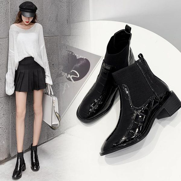 

heel boots children's boots thick new short medium, Black