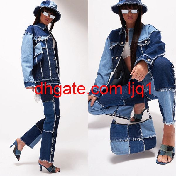 

2020 straight high elastic stitching women's straight jeans, Blue