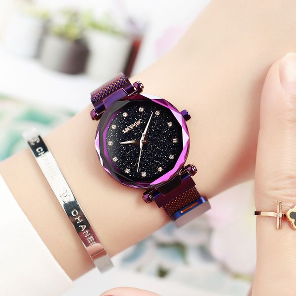 

cross-border foreign trade womens watch womens korean milan mesh strap starry watch crystal scale womens watch, Slivery;brown