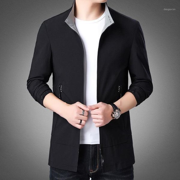 

2020 autumn new men's coat fashionable casual stand collar jacket middle aged outer jacket 90031, Tan;black
