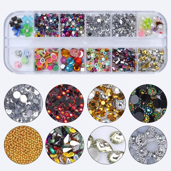 

nail art decorations decoration sequins rivet studs gold silver colorful mixed-size 3d crystal for nails diy designs, Silver;gold
