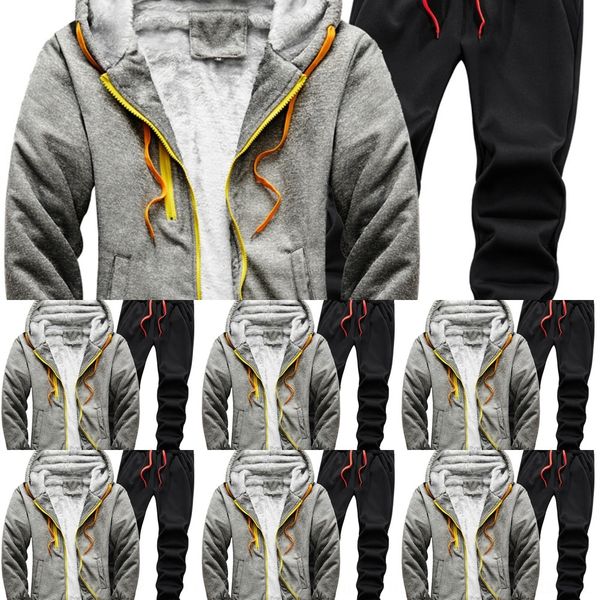 

klsci new winter men's heavy sportswear warm warm sweater sweater suit solid color casual plush hcoc5, Black