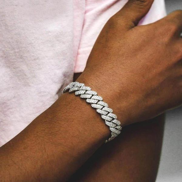 

15mm classic chain iced out bling 2 raw cz cuban link for women mens hiphop fashion jewelrylink, Black