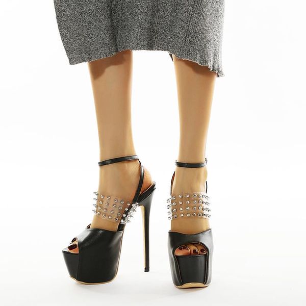 

european style spring new 16cm sandals shoes rivets women pumps size 35-42, Black