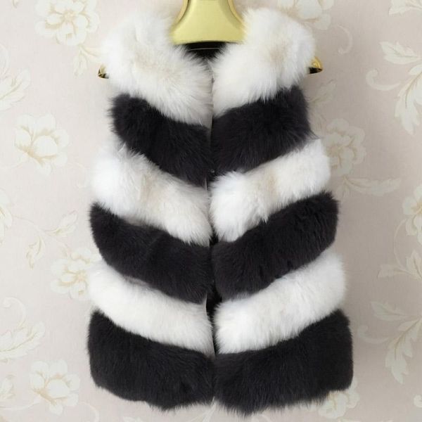 

2020 100% real fur long coat fur new fashion 100% natural gilet winter women vest real coat, Black